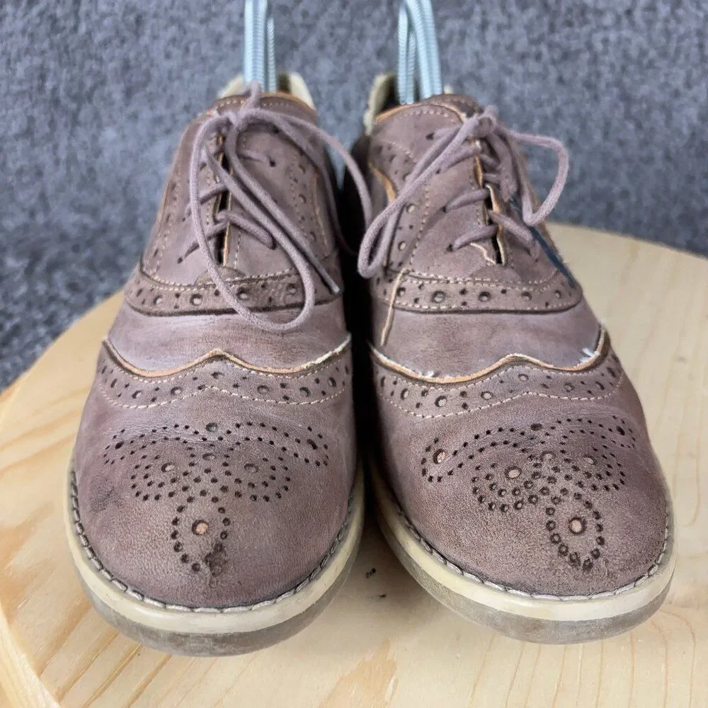 Shoe Embassy Wingtip Oxford Shoe Womens Size 7 Brown Brogue Lace Up EU 38